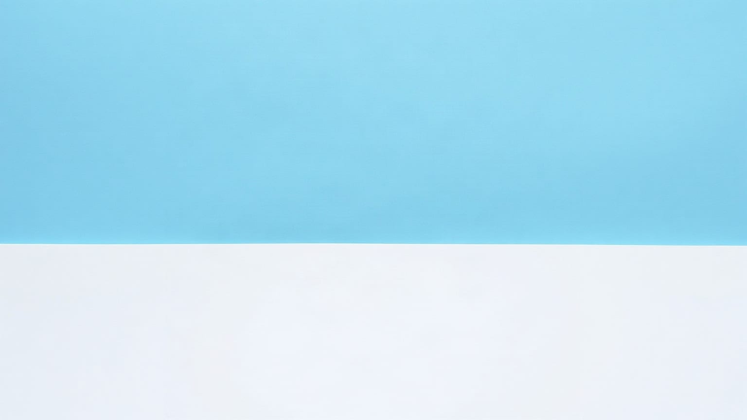 A long chalk-white paper band arcing over a pale sky-blue band on a clear mid-blue ground, with a small sand-coloured marker at one end